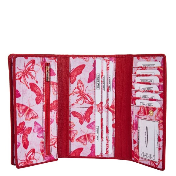 Pink Butterflies Printed Fabric Trifold Wallet & Card Holder – Women Organizer - Picture 5 of 8